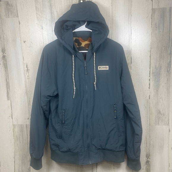 Columbia Other - Columbia Fleece Lined Reversible Full Zip Hooded Jacket Size S Blue Camo Outdoor